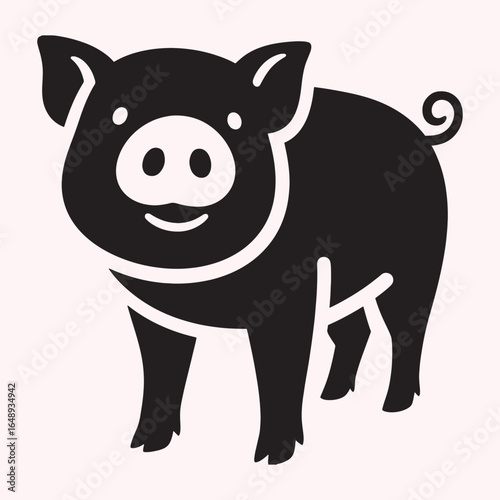 Black and White Silhouette of a Pig Standing