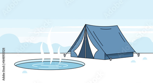 Camping with a Hot Spring: A Serene Outdoor Experience Illustration Concept