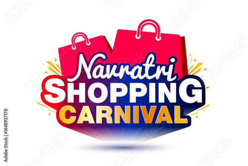 Navratri shopping carnival 3d logo design with bag. Festive Sale promotion concept.