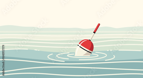 Cartoon Fishing Float On The Water Illustration Minimalist Background