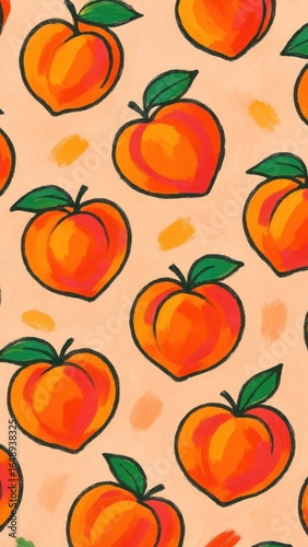 Vibrant hand-drawn peach pattern.