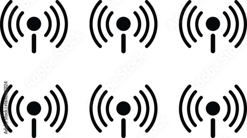Black Transmission Waves Signals, Wireless Pattern on Transparent Background