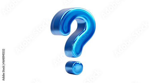 Glossy metallic blue question mark rendered three dimensionally on transparent background