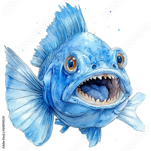 Anglerfish, watercolor vector, isolated on a white background.