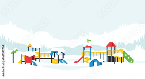 Children Playground Equipment Covered With Snow In Winter Landscape Graphic