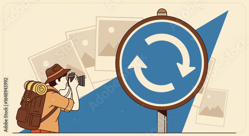 Circular Route With Photographer Taking Pictures Of Landscapes And Scenery