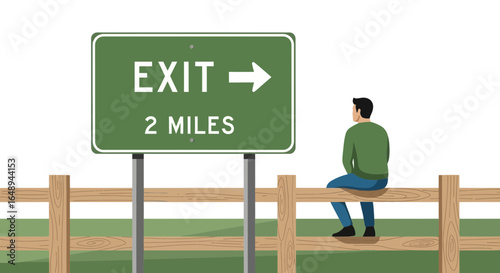 Contemplative Journey Toward Exit Direction In Tranquil Rural Setting For Man