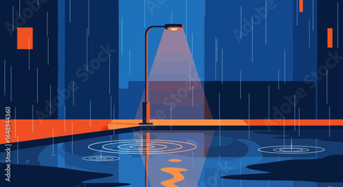 Cityscape Under Rainy Night With Reflections On The Puddle Illustration