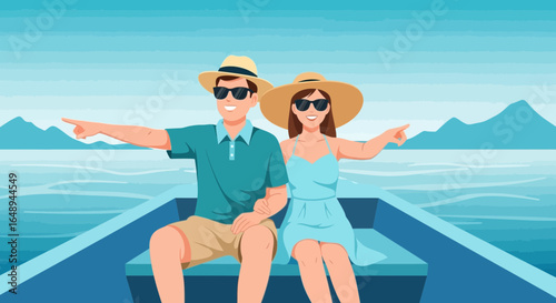 Couple Enjoying Boat Trip With Scenic Views During Summer Vacation Holidays