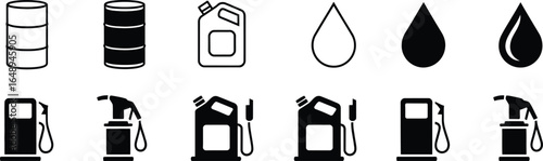 Petroleum Industry Icons Fuel Canister, Oil Barrel, Gas Pump, and Liquid Drop