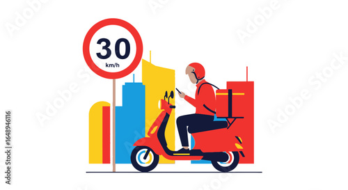 Courier Service Delivering Orders By Scooter In The City While Using Navigation