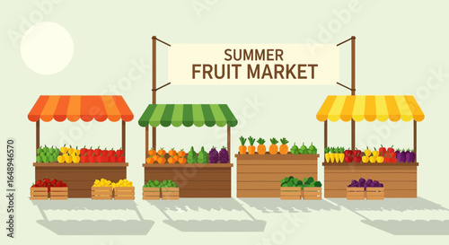 Colorful Summer Fruit Market Stalls With Fresh Seasonal Harvest Produce Display
