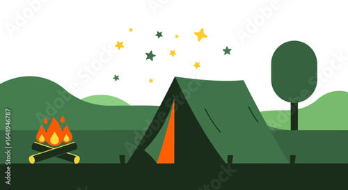Cozy Campground Scene Under Starry Skies Awaiting A New Day Adventure