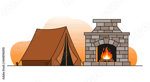 Cozy Camping Beside A Glowing Fireplace For An Unforgettable Outdoor Adventure