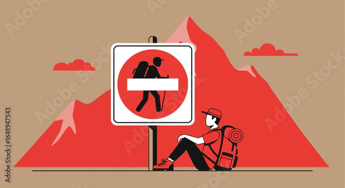 Conceptual Illustration Of Hiking Trail Closed Depicting Disappointment And Frustration