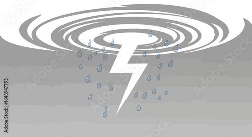 Conceptualized Thunderstorm Illustration Featuring Lightning Strike And Rainfall