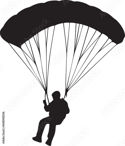 Parachute silhouette man skydiving on white background