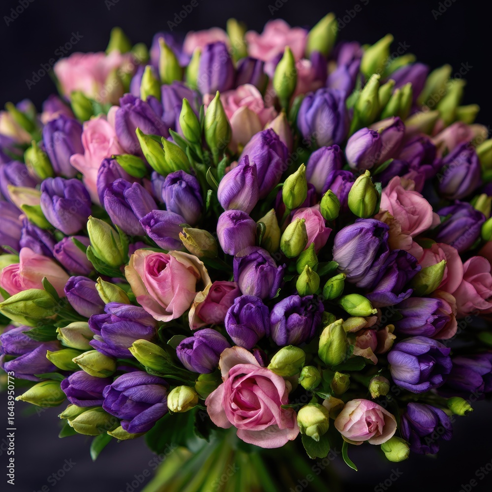 Fototapeta premium Lush bouquet of purple and pink flowers