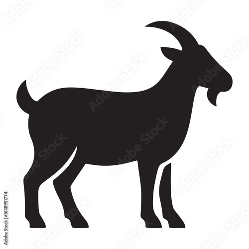 Goat Silhouette: A striking monochrome silhouette of a majestic goat, its horns, beard, and sturdy form boldly defined against a clean backdrop, perfect for designs.