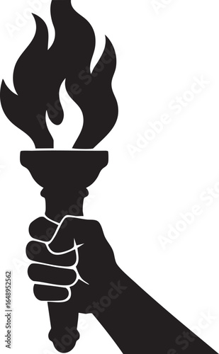 Torch fist silhouette black and white graphic design