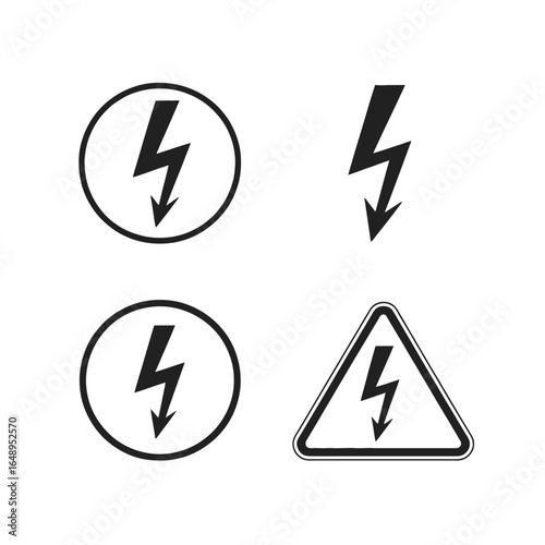 Black and white electrical hazard warning symbols in various shapes for safety communication