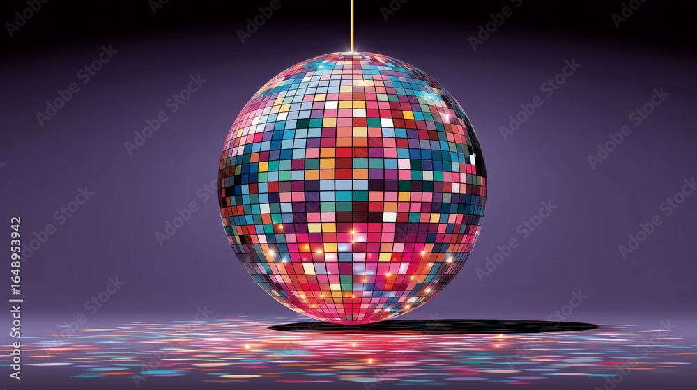 Fototapeta premium Colorful party disco ball hanging with light reflections