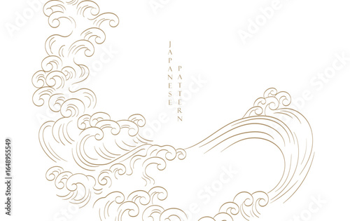 abstract wave frame in Japanese style. Hand drawn line background in vintage style.