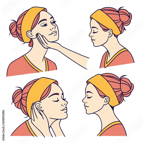 Woman facial massage steps skincare beauty