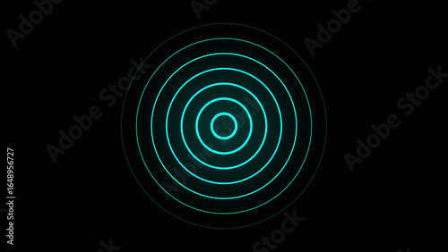 Teal Concentric Circles on Black Background abstract