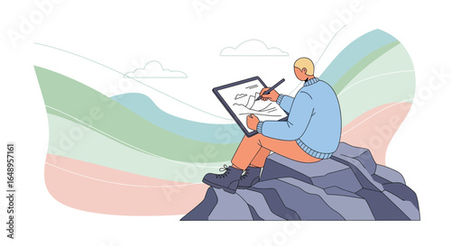 Creative Mind Capturing Nature's Majesty With Digital Canvas and Stylus