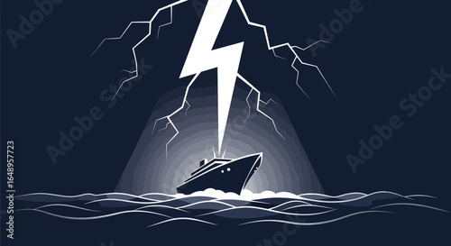 Cruise Ship Caught Under Intense Lightning Storm In A Dark Night