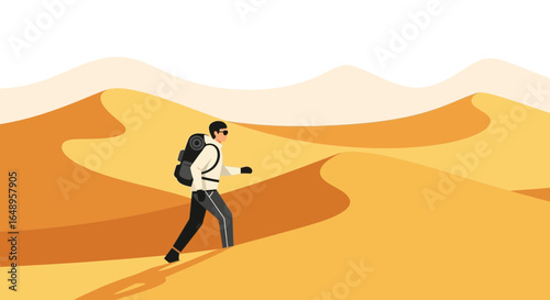 Desert Trek A Solitary Hiker Journeying Through A Sandy Expanse Silhouette