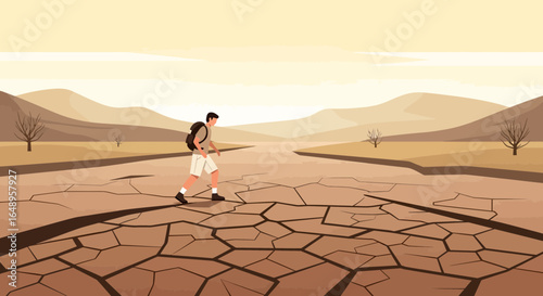 Desert Trekking: A Solitary Journey Through Arid Landscapes and Cracked Earth