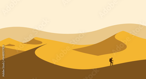 Desert Trekking Adventure Minimalist Style Underneath The Yellow Sky