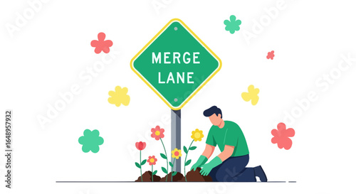 Cultivating Community: Planting Flowers In The Merge Lane Environment Illustration