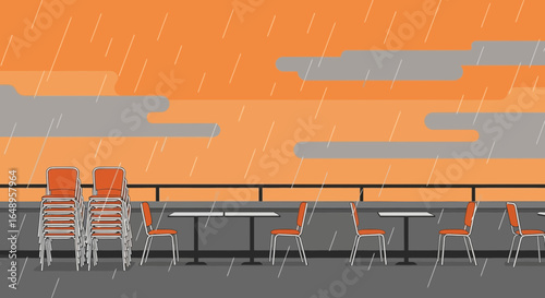 Deserted Terrace Cafe In The Rain On An Autumnal Evening Digital Art