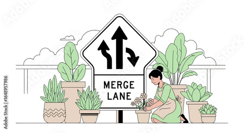 Cultivating Growth In Merge Lane Modern Conceptual Illustration