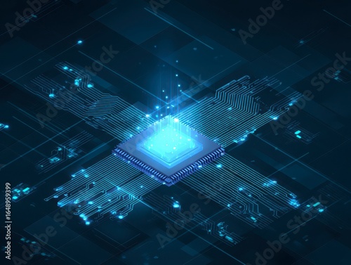 The Connected lines electric lightning light neon blue quantum Abstract digital technology background