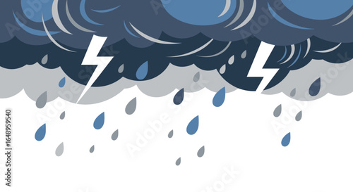 Dramatic Cartoon Weather Background With Clouds Raindrops and Lightning