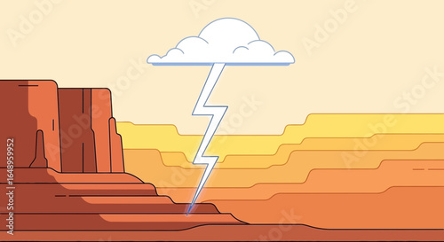 Dramatic Desert Scene With Striking Lightning And Animated Cloud Drawing