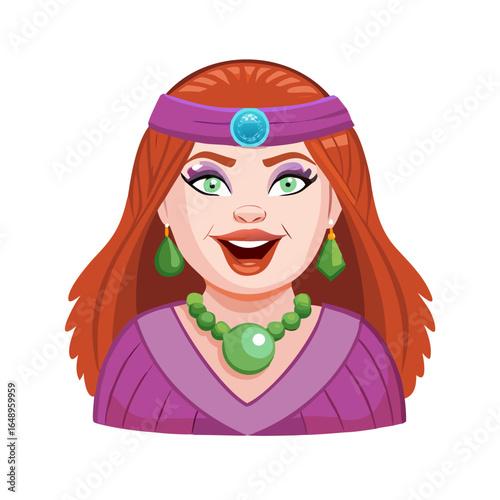 Smiling Fortune Teller or Gypsy Woman Avatar Vector - Mystical Female Character