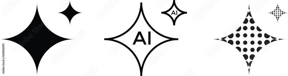 Obraz premium Abstract Black and White Star Shapes with AI Text and Dot Pattern