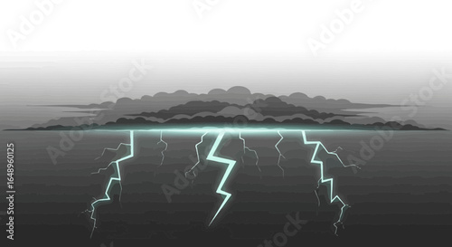 Dramatic illustration of lightning strikes illuminating a stormy landscape during a fierce thunderstrom
