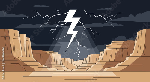 Dramatic Landscape With Thunderstorm And Lightning In The Desert Environment
