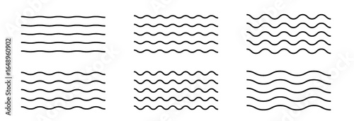 Undulating wavy lines set PNG. Minimalist wave borders for decoration, wind or water symbols. Linear elements isolated for design use.