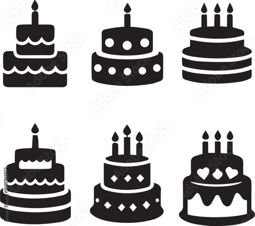 birthday cakes silhouette vector set