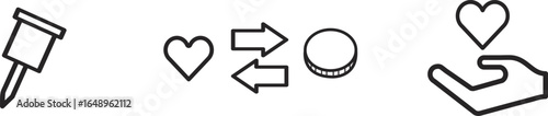 Conceptual Outline Icons Pin Heart Exchange Coin and Hand Holding Heart