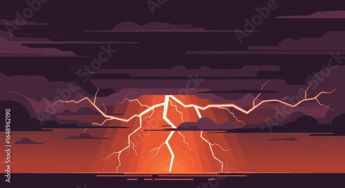 Dramatic storm illustration with vivid lightning and dark menacing clouds weather