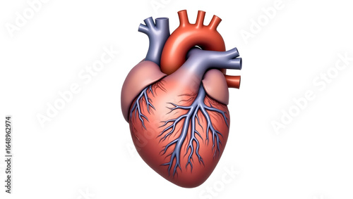 Anatomy & Physiology A human heart with coronary vessels highlighted, isolated on white, ideal for surgical planning, interventional cardiology (3)