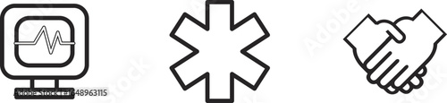 Medical and Business Icons Heart Monitor Star of Life and Handshake